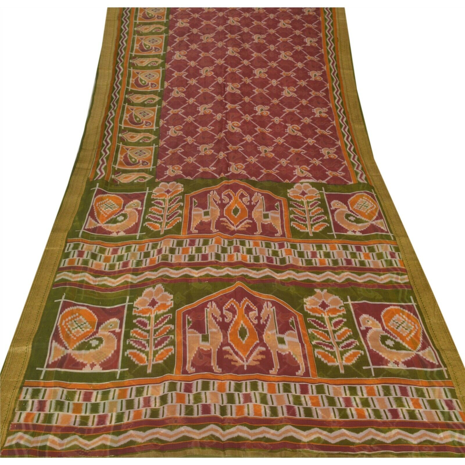 Sanskriti Vintage Dark Red Sarees 100% Pure Silk Printed Craft Decor Fabric Sari