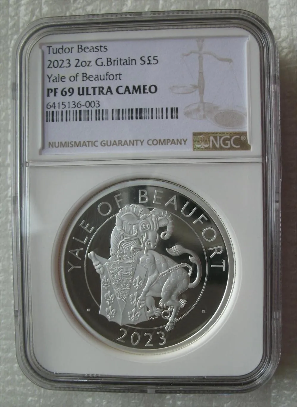 Great Britain Uk £5 2023 Silver 2oz Tudor Beasts The Yale Of Beaufort Ngc Pf69