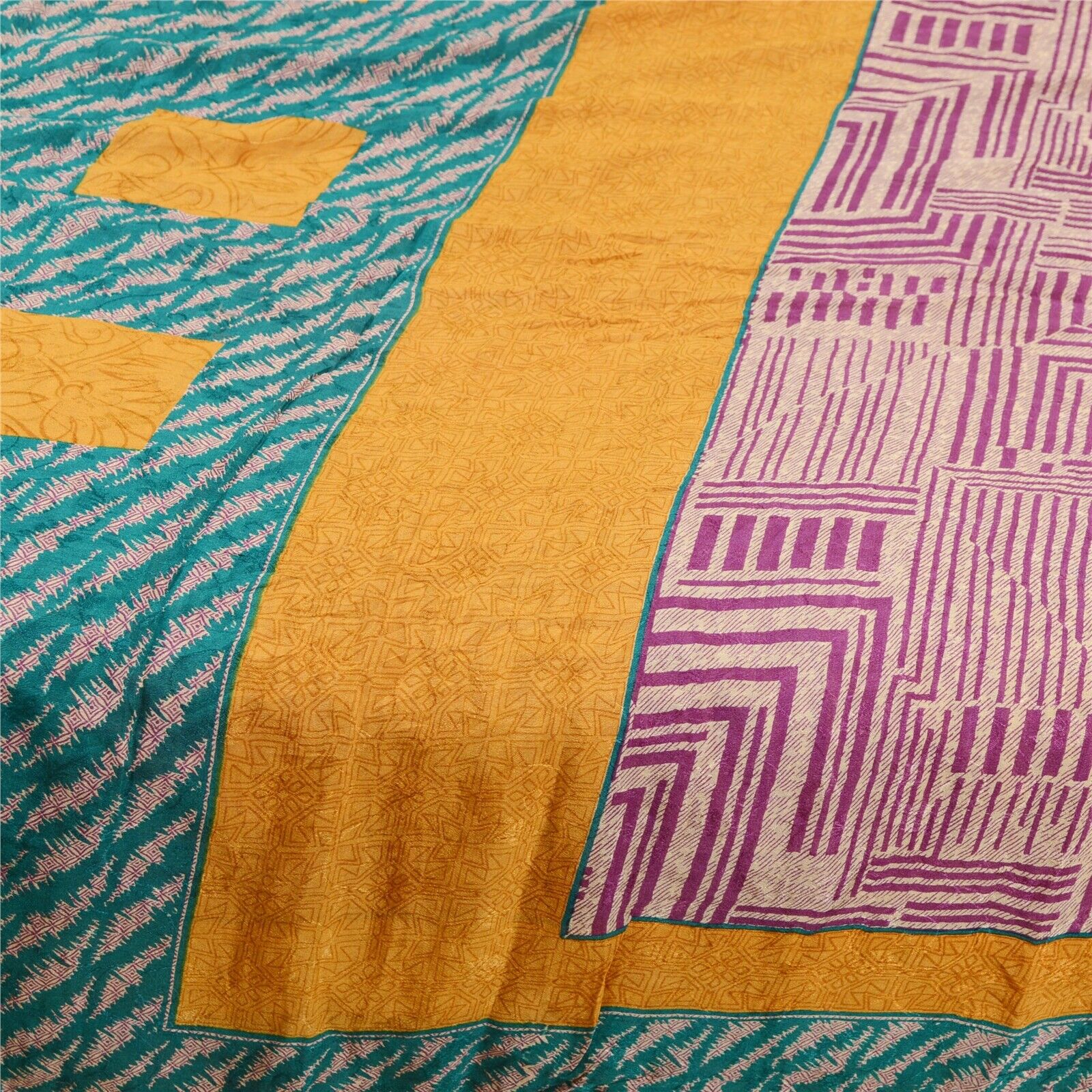 Sanskriti Vintage Sarees Purple 100% Pure Silk Printed Sari Soft Craft Fabric