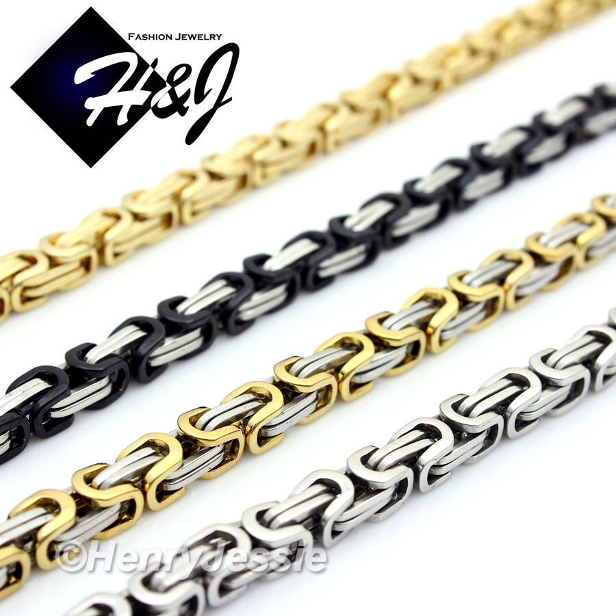 7"-11"men Stainless Steel 4/6/9mm Silver/gold/black Byzantine Box Chain Bracelet