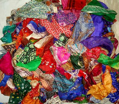 Td Lot Art Silk Antique Vintage Sari Remnant Fabrics 100 Grams Mixed Colors