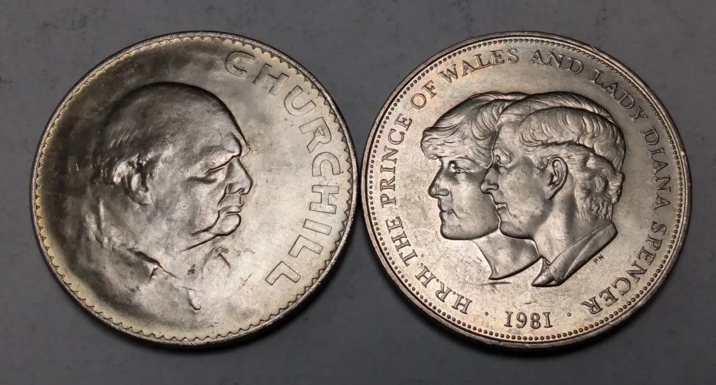 2x Great Britain Crown Coins - 1965 Churchill And 1981 Diana And Charles Wedding