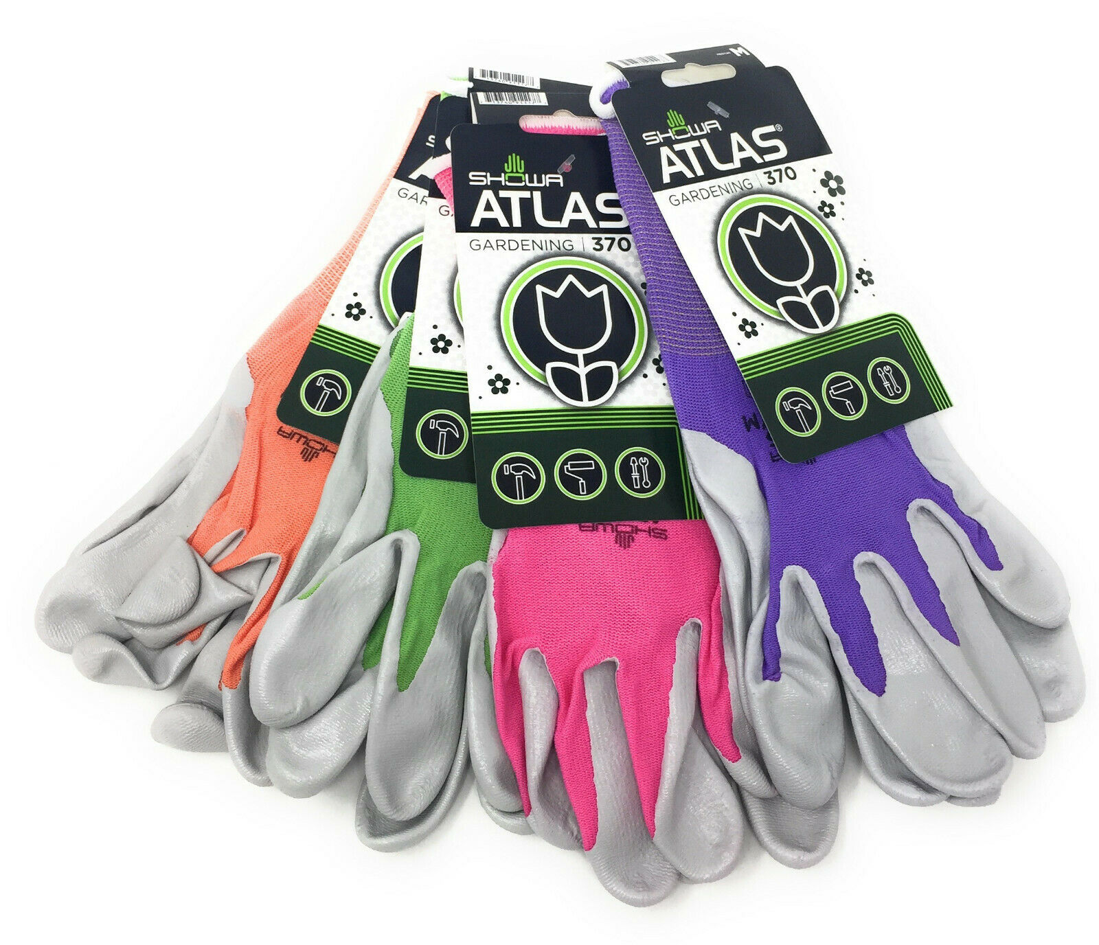 Atlas Showa 370 Pastel Nitrile Gardening Gloves | 4 Pack | Assorted Colors