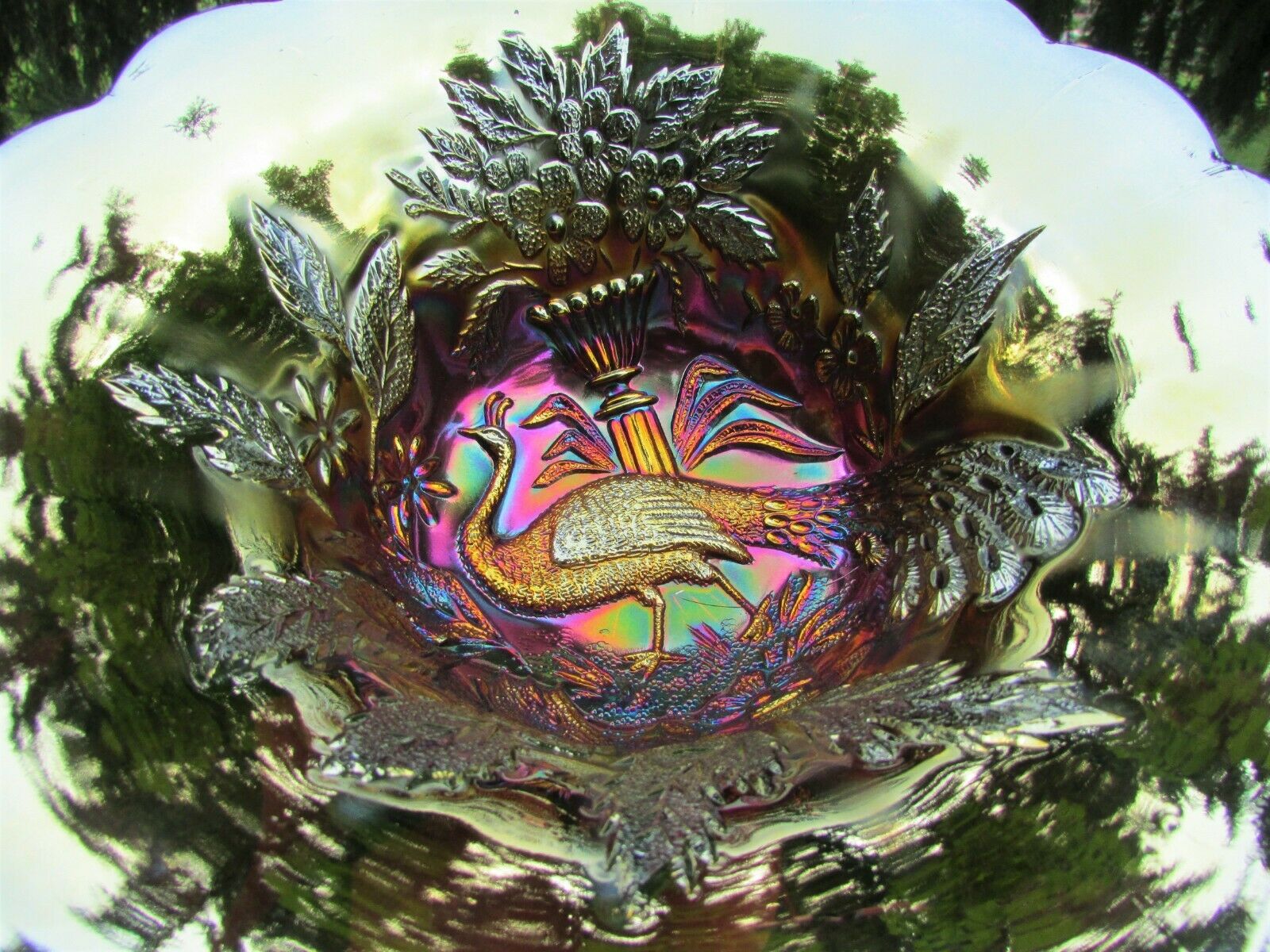 Millersburg Peacock Antique Carnival Glass Flared Master Bowl~pure Radium Purple