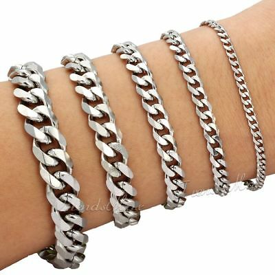 Mens Chain 3/5/7/9/11mm Stainless Steel Bracelet Silver Curb Cuban Link 7-11"