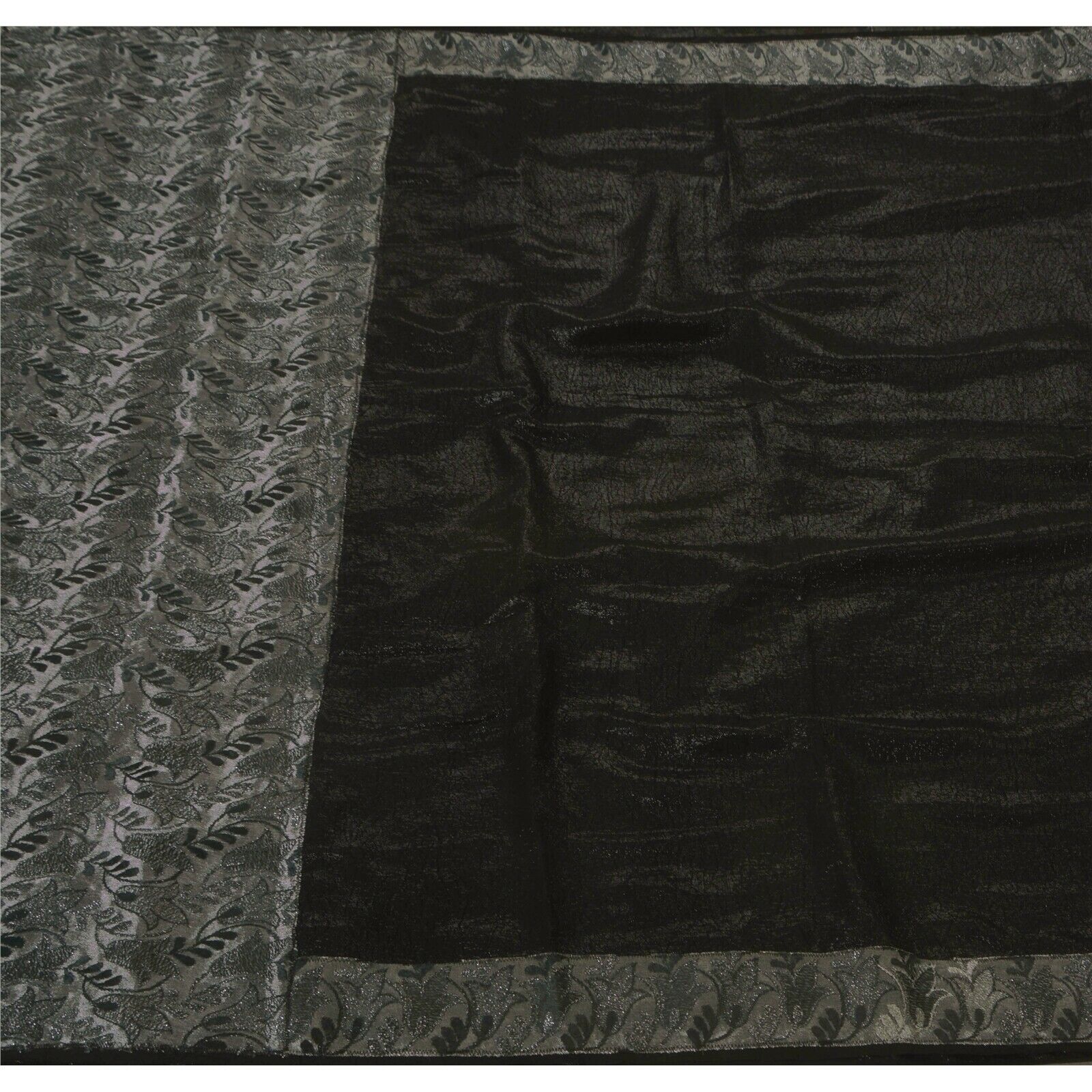 Tcw Vintage Black Saree Art Silk Embroidered Woven Craft Fabric 5 Yd Ethnic Sari