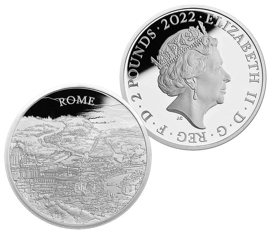 2022 Great Britain Royal Mint 2 Pounds City Views "rome" 1 Oz Silver Proof
