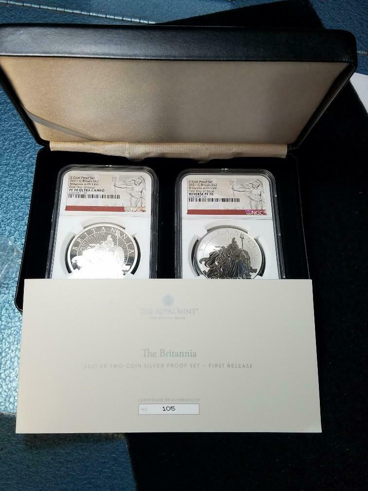 2021 United Kingdom 2 Coin Silver Proof Set 1st Release Ngc Proof & Reverse Pf70
