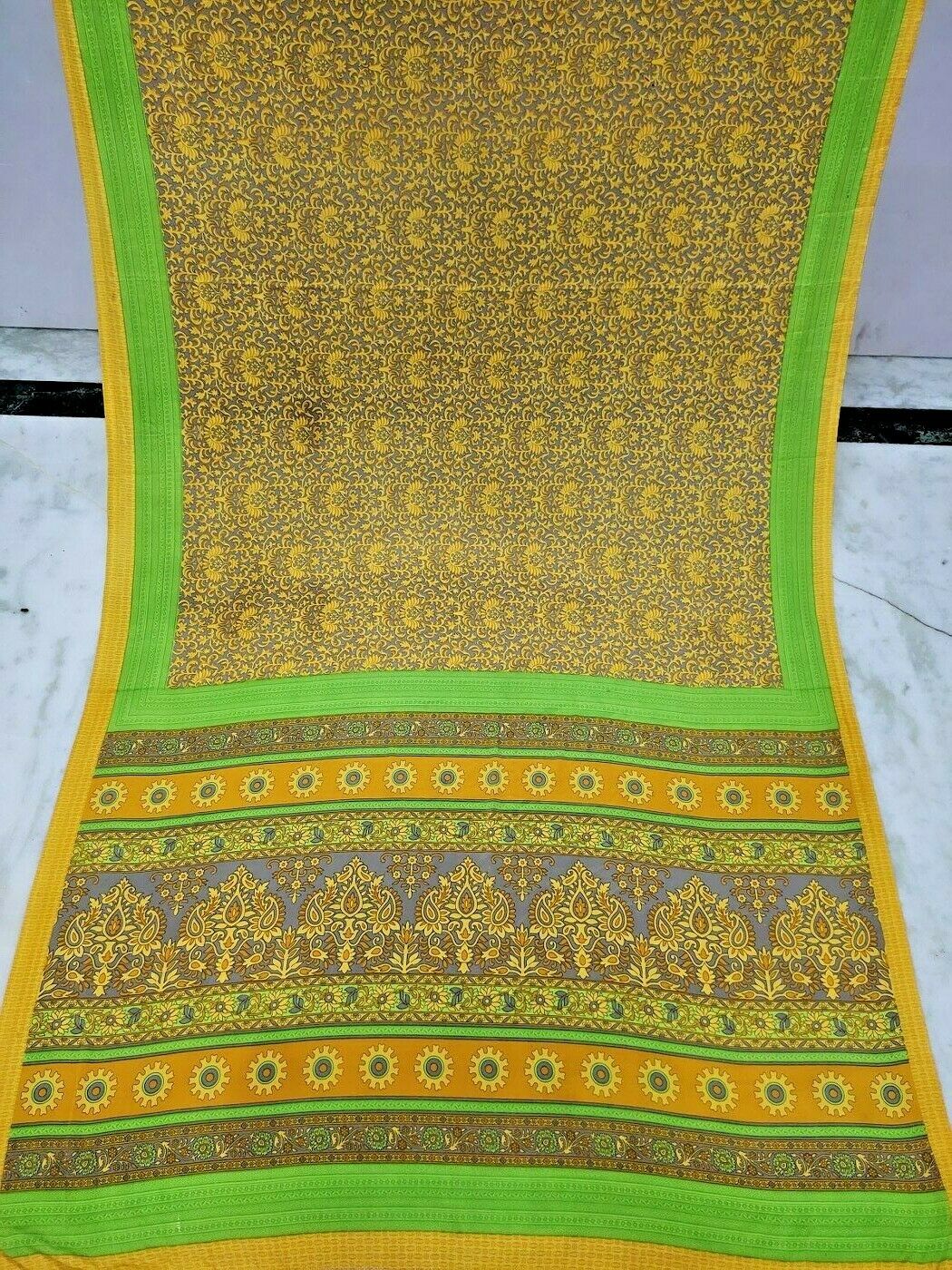 Indian Multi Traditional Saree Crepe Silk Flower Florel Print Fabric Sari 5yd