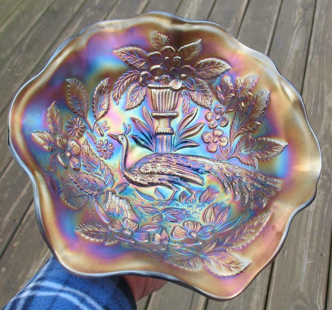 Millersburg  "peacock & Urn"  Amethyst Carnival Glass Six Ruffle Shaped Bowl