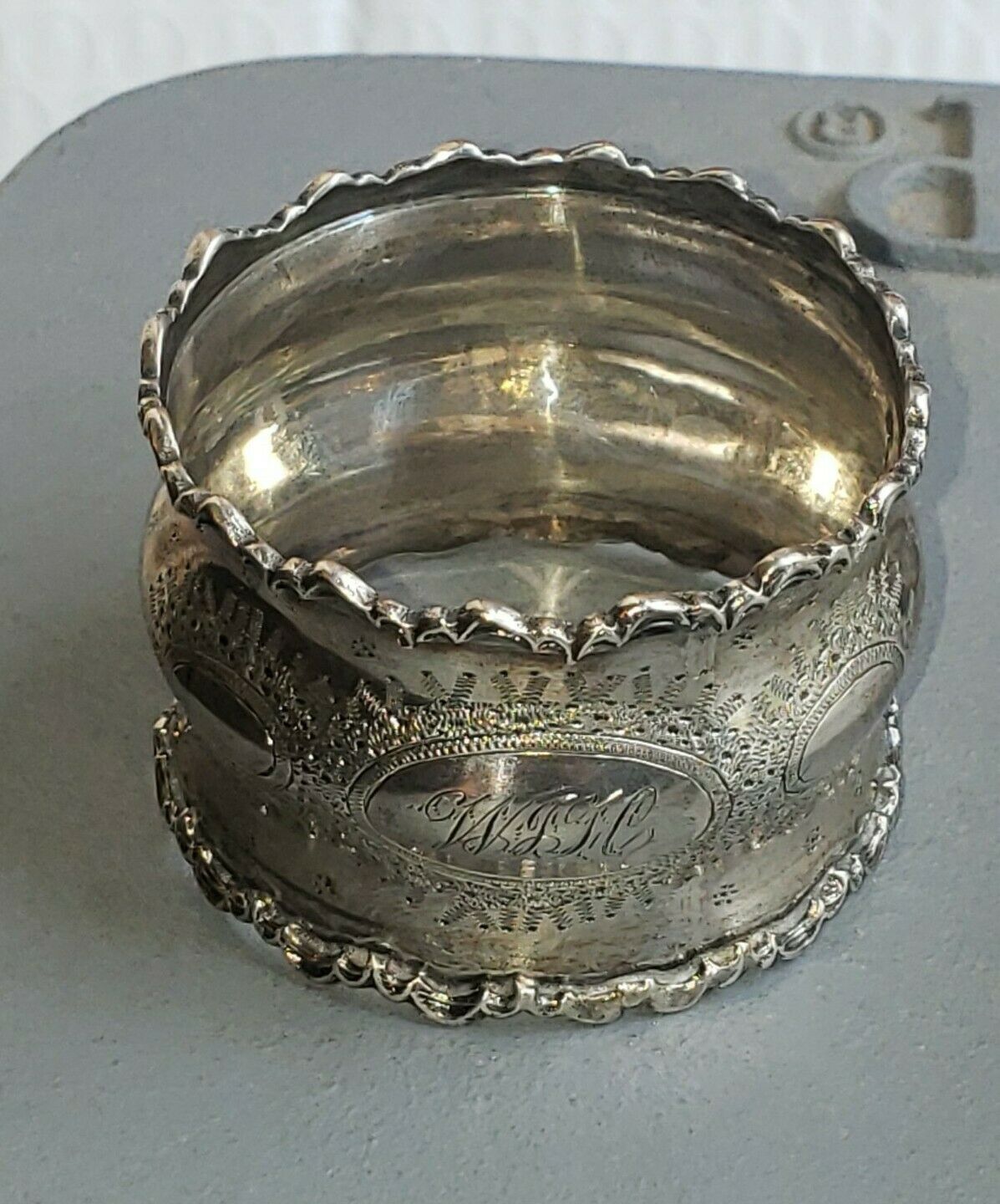 Antique French 950 Sterling Silver Napkin Ring-hand Chased Floral-draped Rim