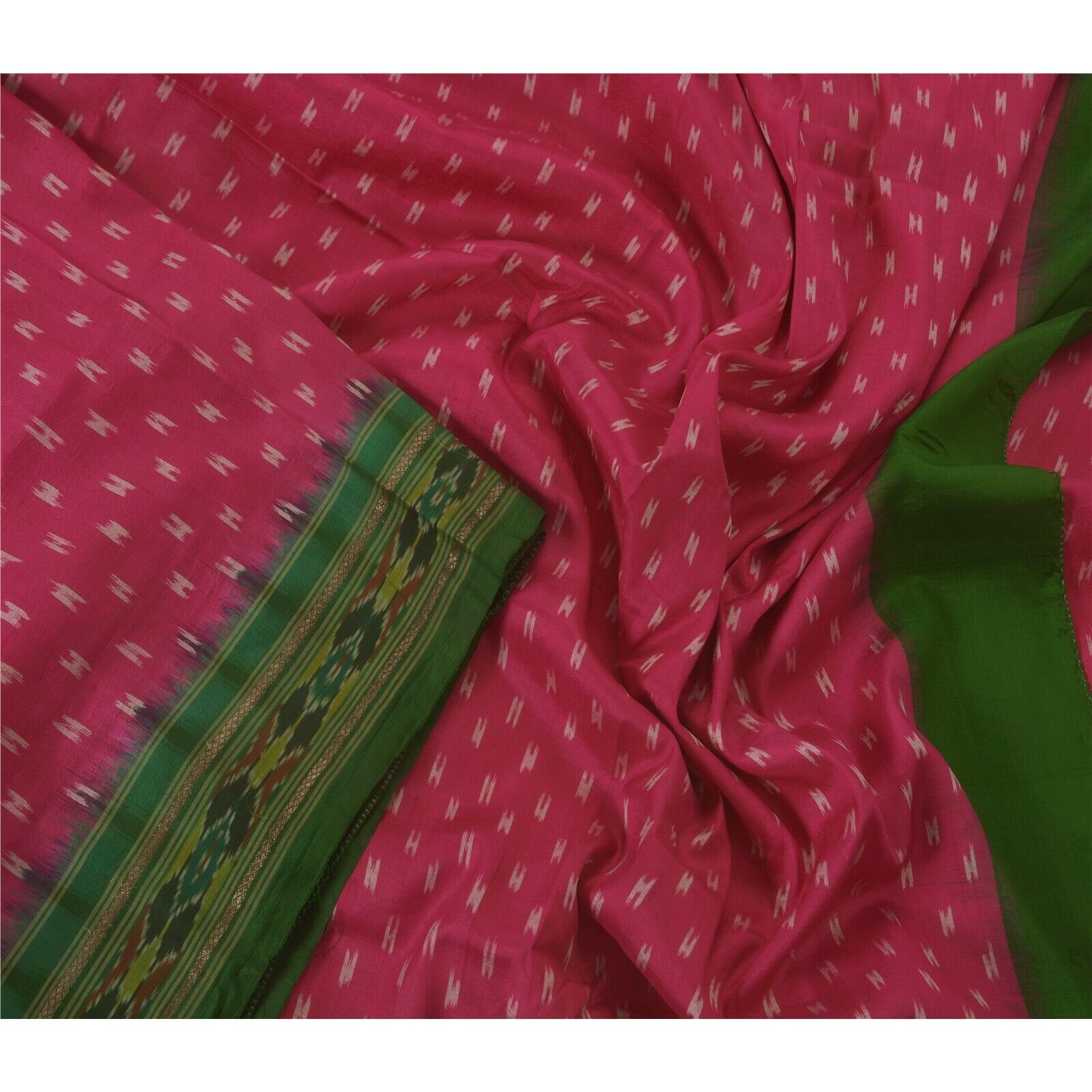 Sanskriti Vintage Pink Ikat Sarees 100% Pure Silk Woven Patola Sari Craft Fabri