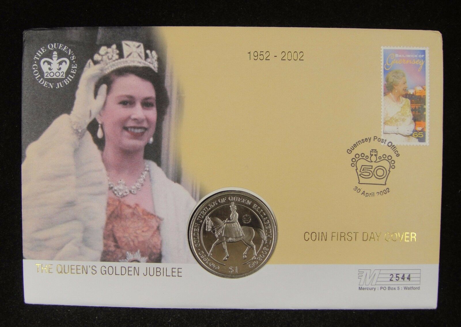 Virgin Islands Coin And Guernsey Stamp First Day Cover, Queen's Golden Jubilee